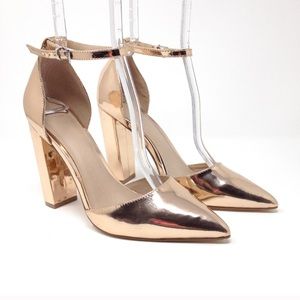 ASOS rose gold chunky heel pointed toe heels
